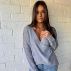 Bat Sleeve cross V - Neck knitted Top - Ell Soll Fashion Bat Sleeve cross V-Neck knitted Top king-planet.myshopify.com