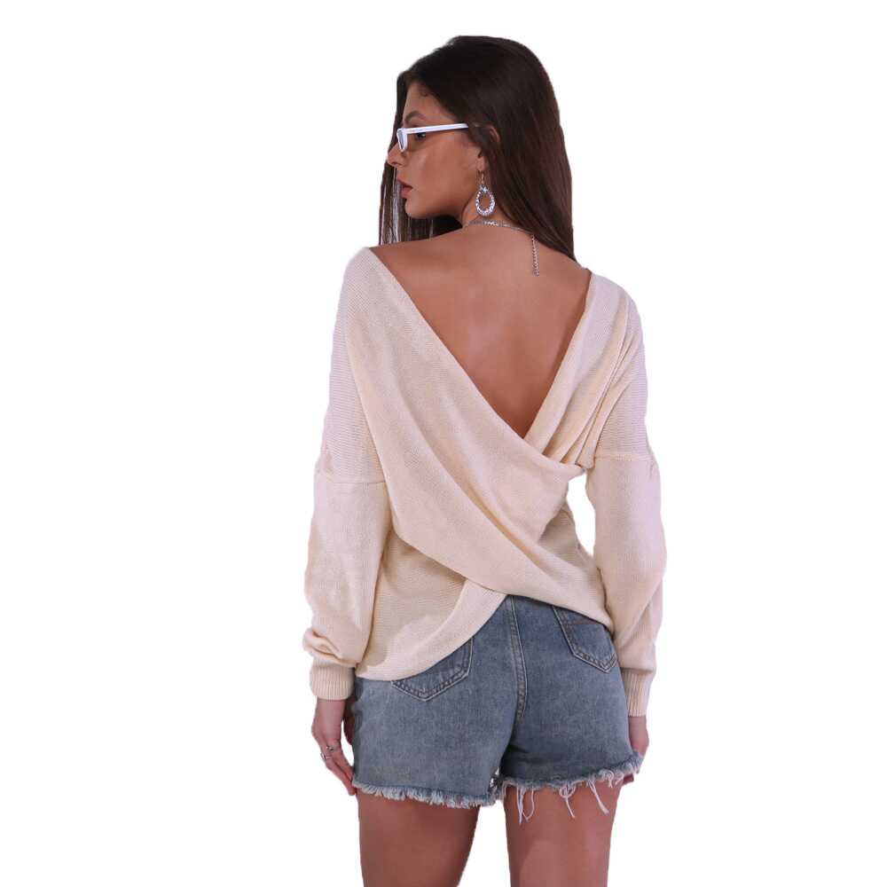 Bat Sleeve cross V - Neck knitted Top - Ell Soll Fashion