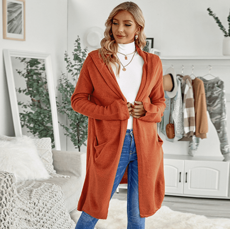 Casual Hooded Mid - Length Trench - Ell Soll Fashion