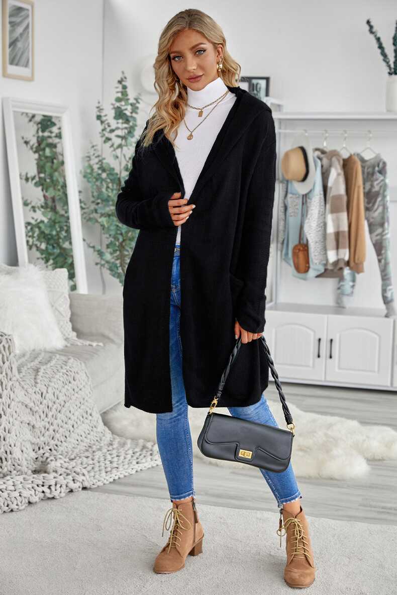 Casual Hooded Mid - Length Trench - Ell Soll Fashion