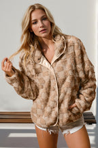 Checkered Fuzzy Jacket - Ell Soll Fashion