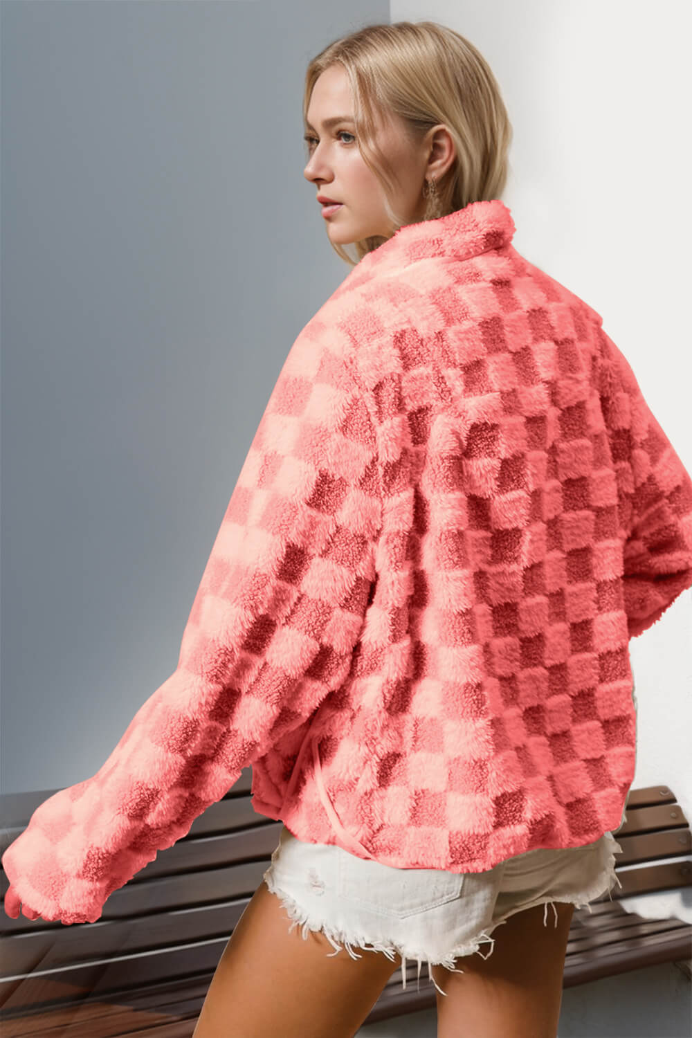 Checkered Fuzzy Jacket - Ell Soll Fashion