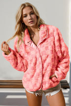 Checkered Fuzzy Jacket - Ell Soll Fashion