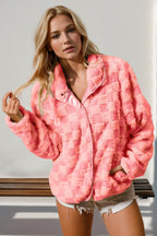 Checkered Fuzzy Jacket - Ell Soll Fashion