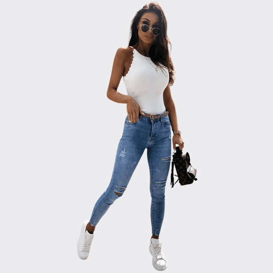 Classic Ripped Skinny Jeans - Ell Soll Fashion