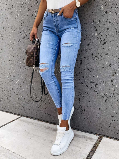 Classic Ripped Skinny Jeans - Ell Soll Fashion