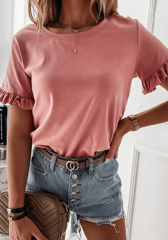 Classic Round Neck Shirt - Ell Soll Fashion