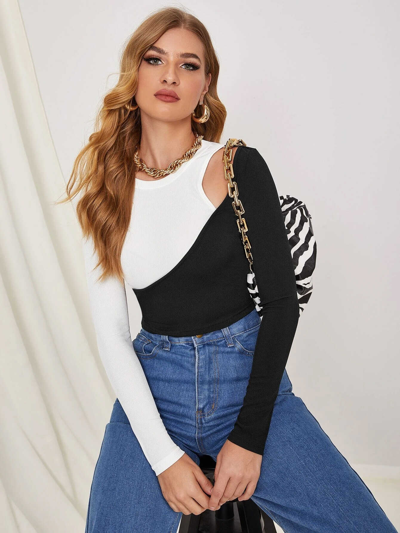 Combined Long Sleeved Shirt - Ell Soll Fashion