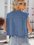 Dusty Button Up Denim Shirt - Ell Soll Fashion