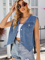 Dusty Button Up Denim Shirt - Ell Soll Fashion
