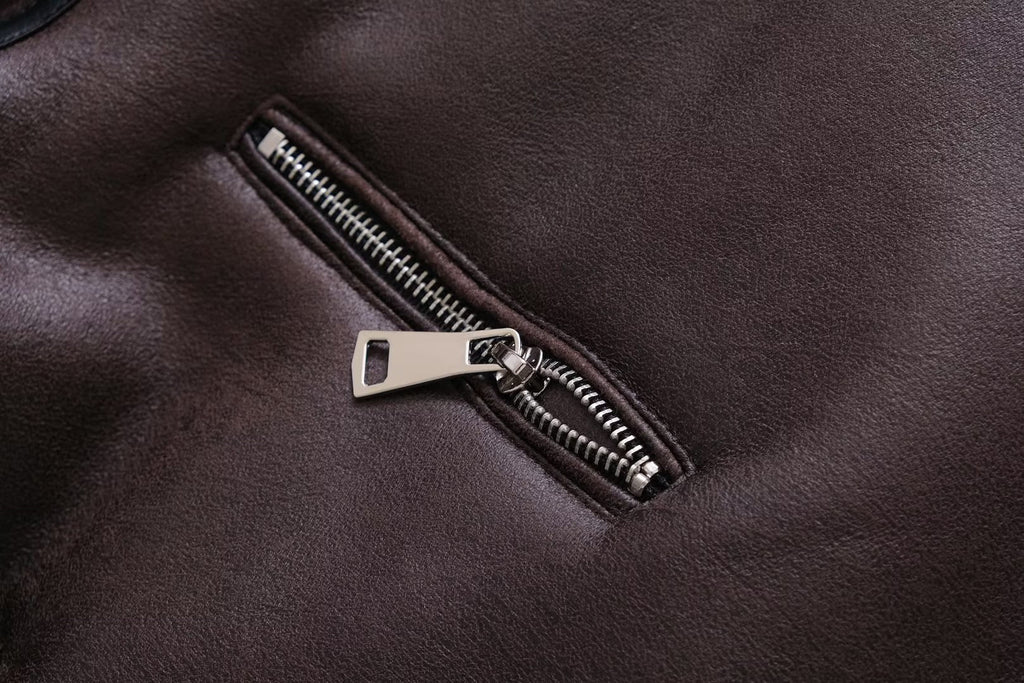 Fur Integrated Zipper Coat - Ell Soll Fashion Fur Integrated Zipper Coat king-planet.myshopify.com