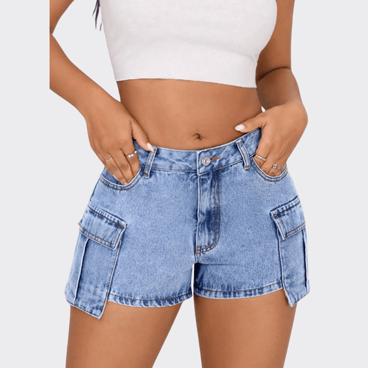 Midi Rise Denim Shorts - Ell Soll Fashion