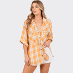 Sally Plaid Slit Shirt - Ell Soll Fashion