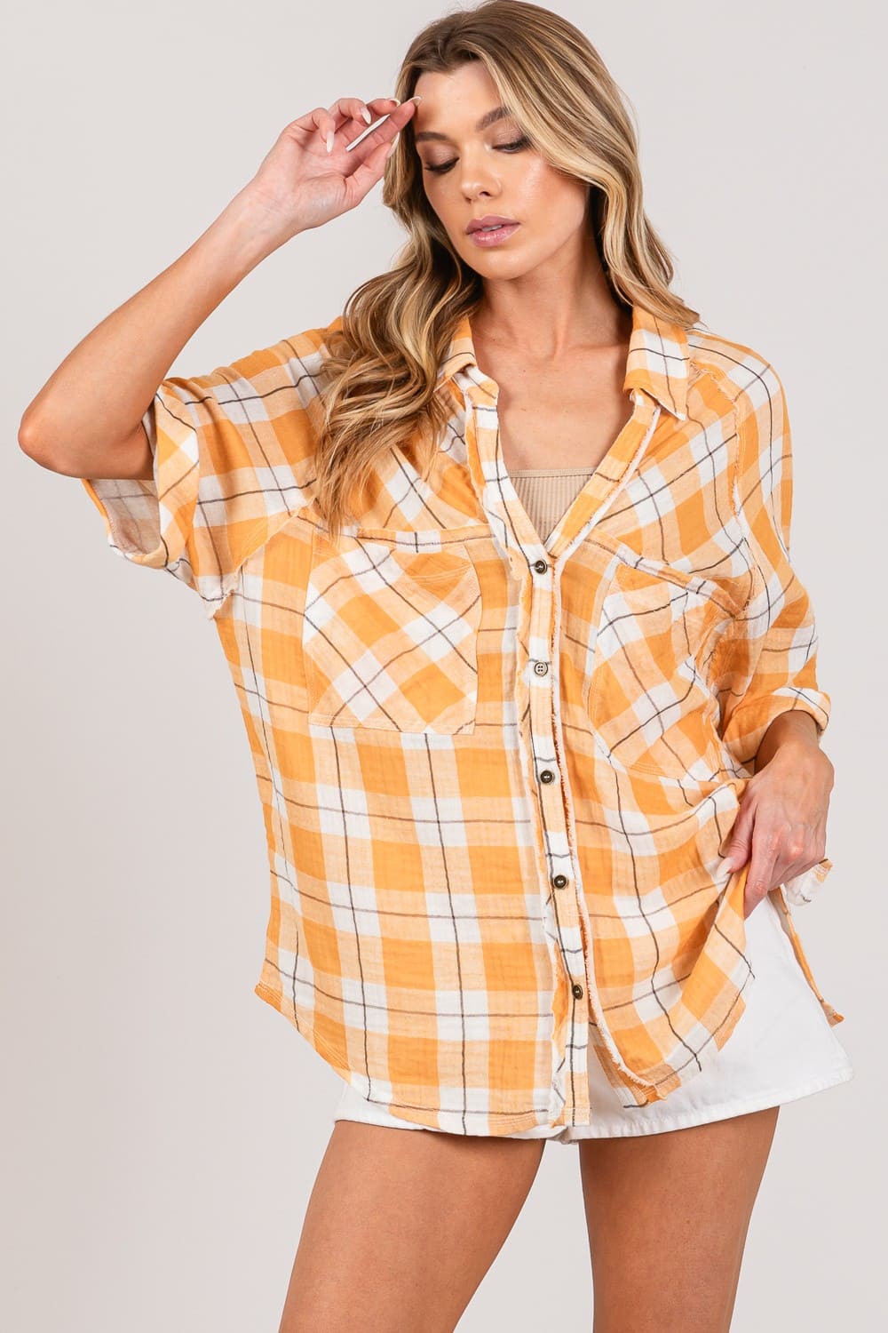 Sally Plaid Slit Shirt - Ell Soll Fashion