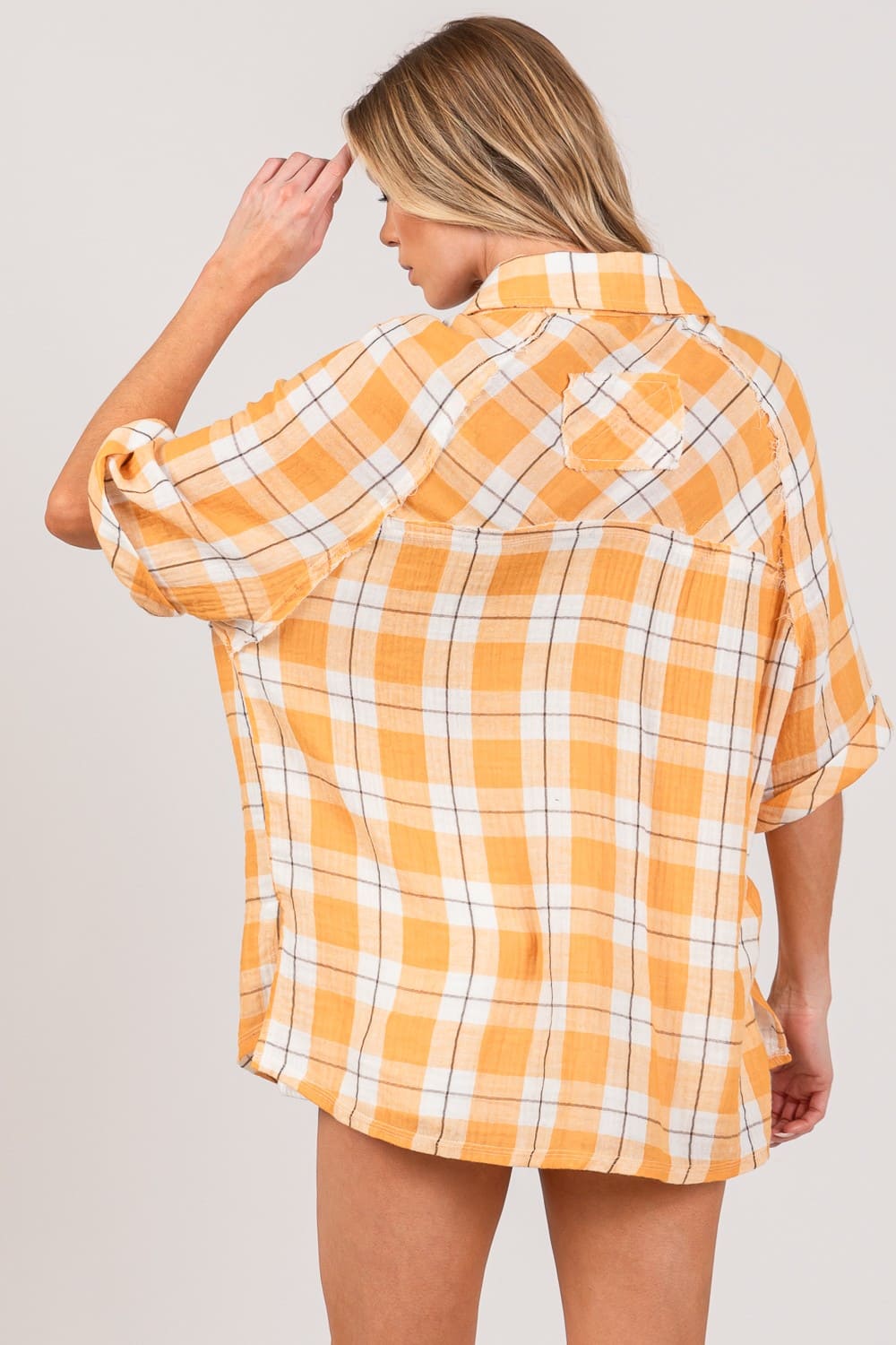 Sally Plaid Slit Shirt - Ell Soll Fashion