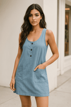 Shyla Buttons Mini Dress - Dress - Ell Soll Fashion