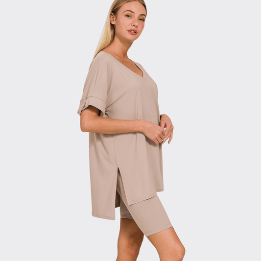 Zenna Over Size V - Neck Set - Ell Soll Fashion