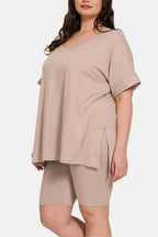 Zenna Over Size V - Neck Set - Ell Soll Fashion