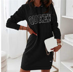 Hooded Letter Casual Dress - Ell Soll