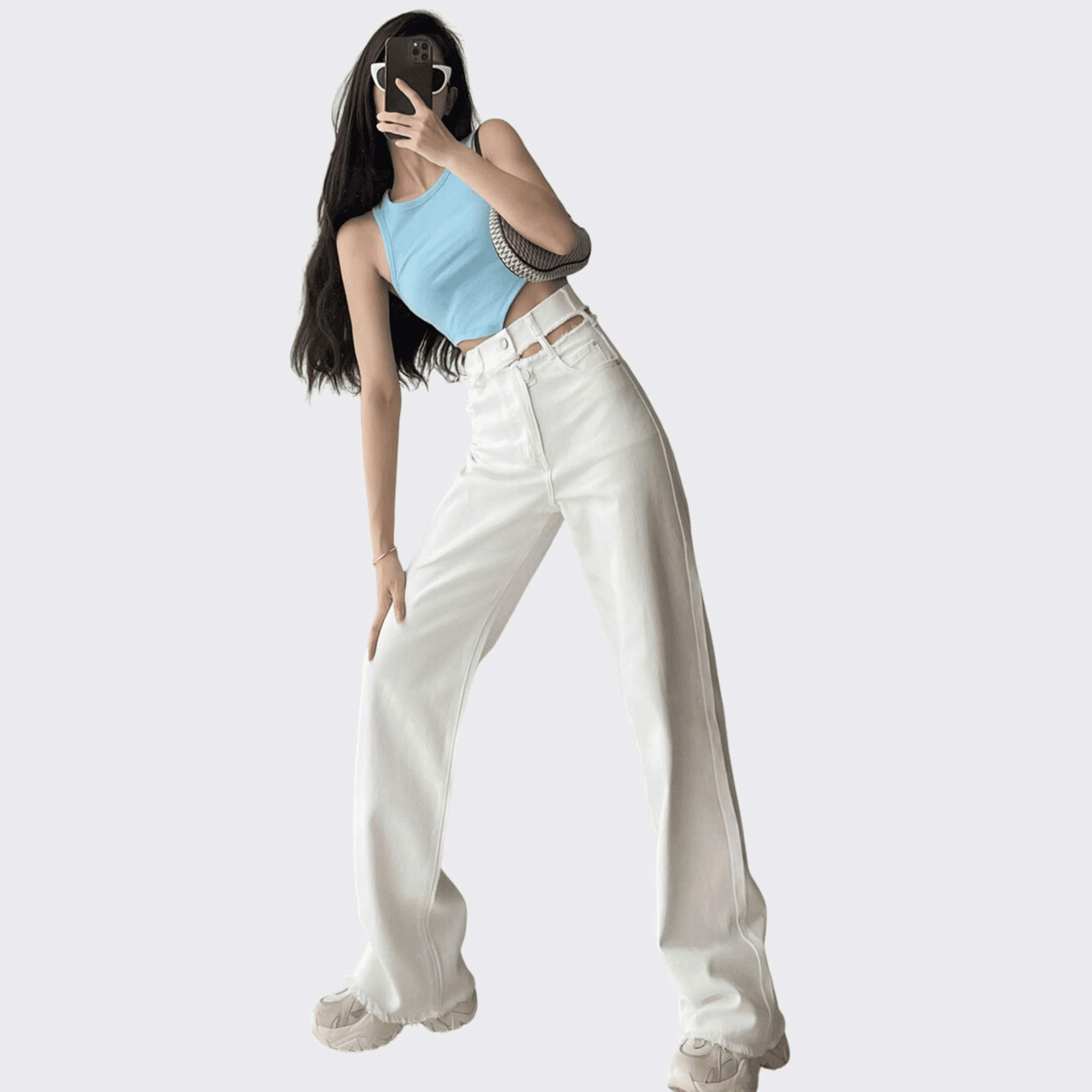 Open Waist Denim Pants - Ell Soll