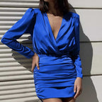 Long Sleeve Cross V-Neck Dress - Ell Soll