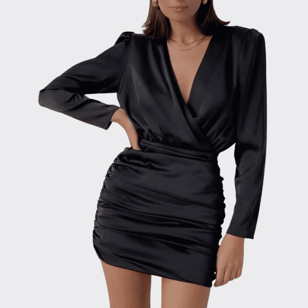 Long Sleeve Cross V-Neck Dress - Ell Soll