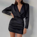 Long Sleeve Cross V-Neck Dress - Ell Soll