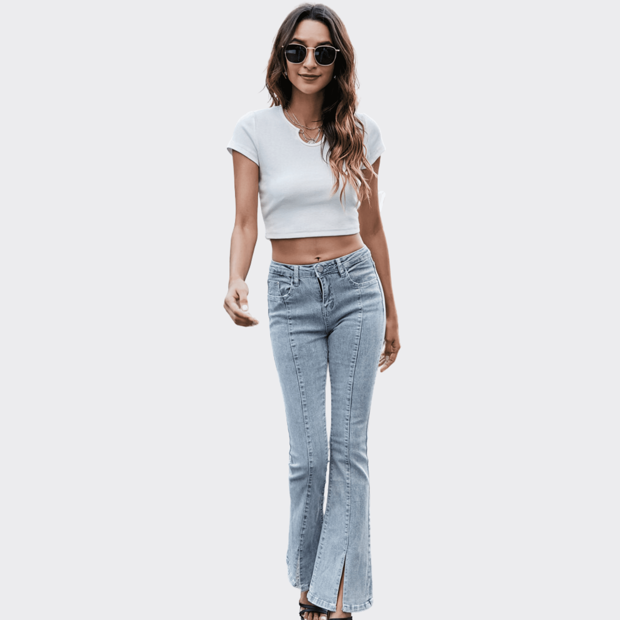 Elastic Split Flared Jeans - Ell Soll