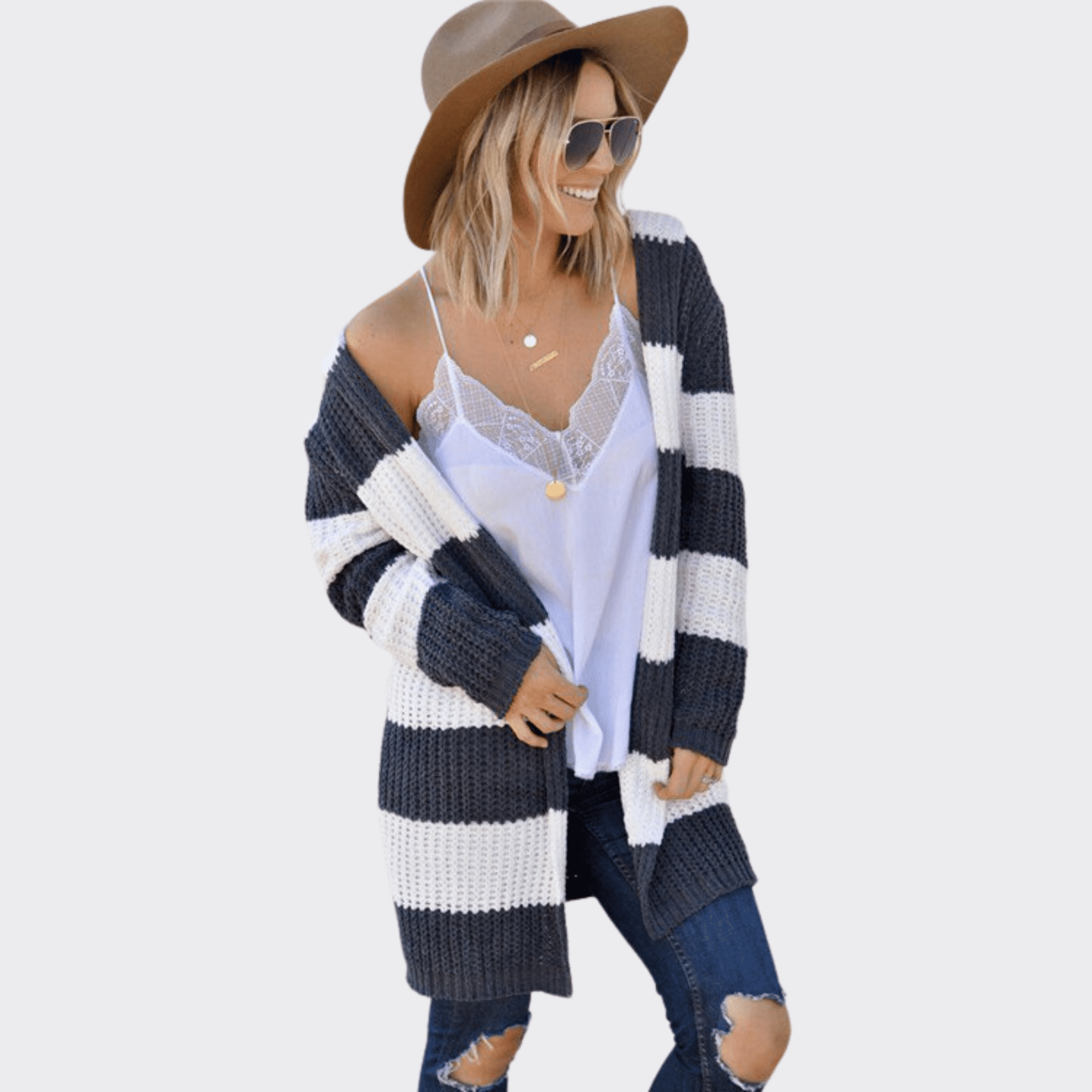 Two-Tone Mid-Length Cardigan Trench - Ell Soll