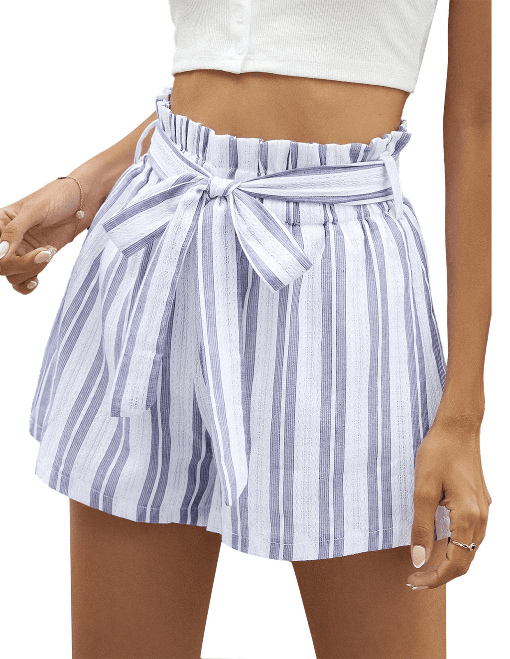 High Waist Striped Shorts - Ell Soll