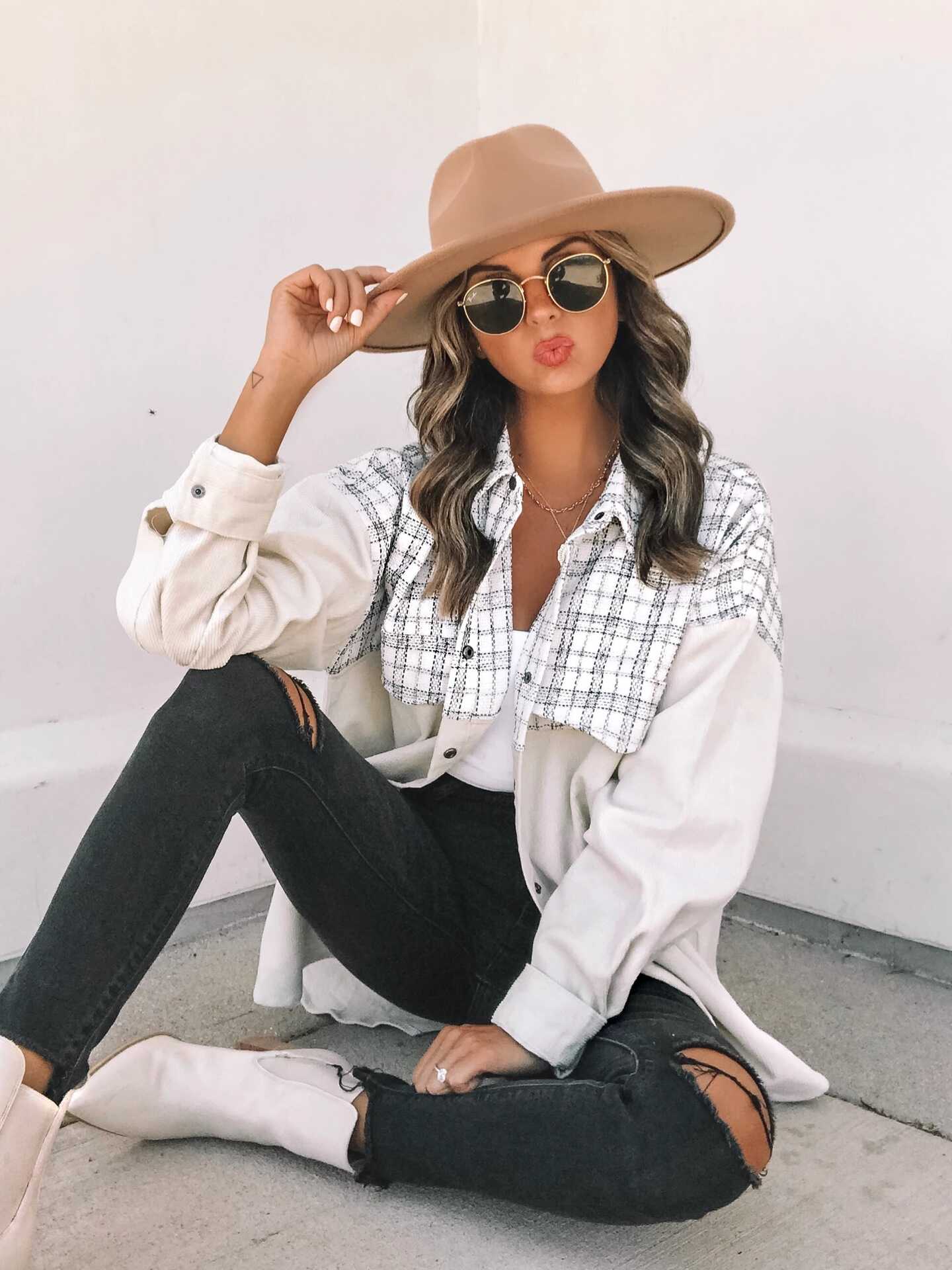 Long Sleeve Pocket Plaid Jacket - Ell Soll