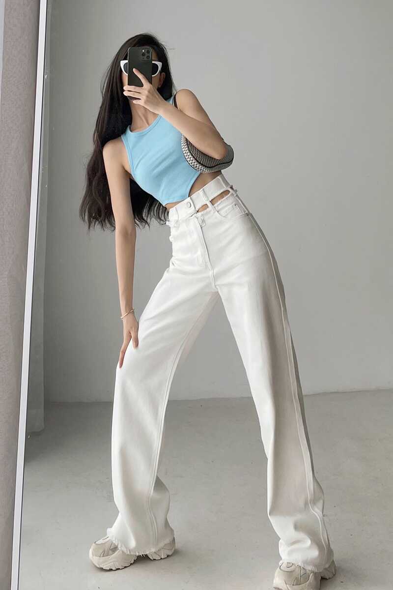 Open Waist Denim Pants - Ell Soll