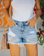 Ripped Denim Shorts - Ell Soll