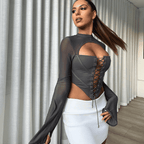 Round Neck Long Sleeve Tied Mesh Shirt - Ell Soll Round Neck Long Sleeve Tied Mesh Shirt king-planet.myshopify.com
