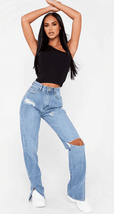 High-Waisted Denim Pants - Ell Soll