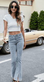 Elastic Split Flared Jeans - Ell Soll