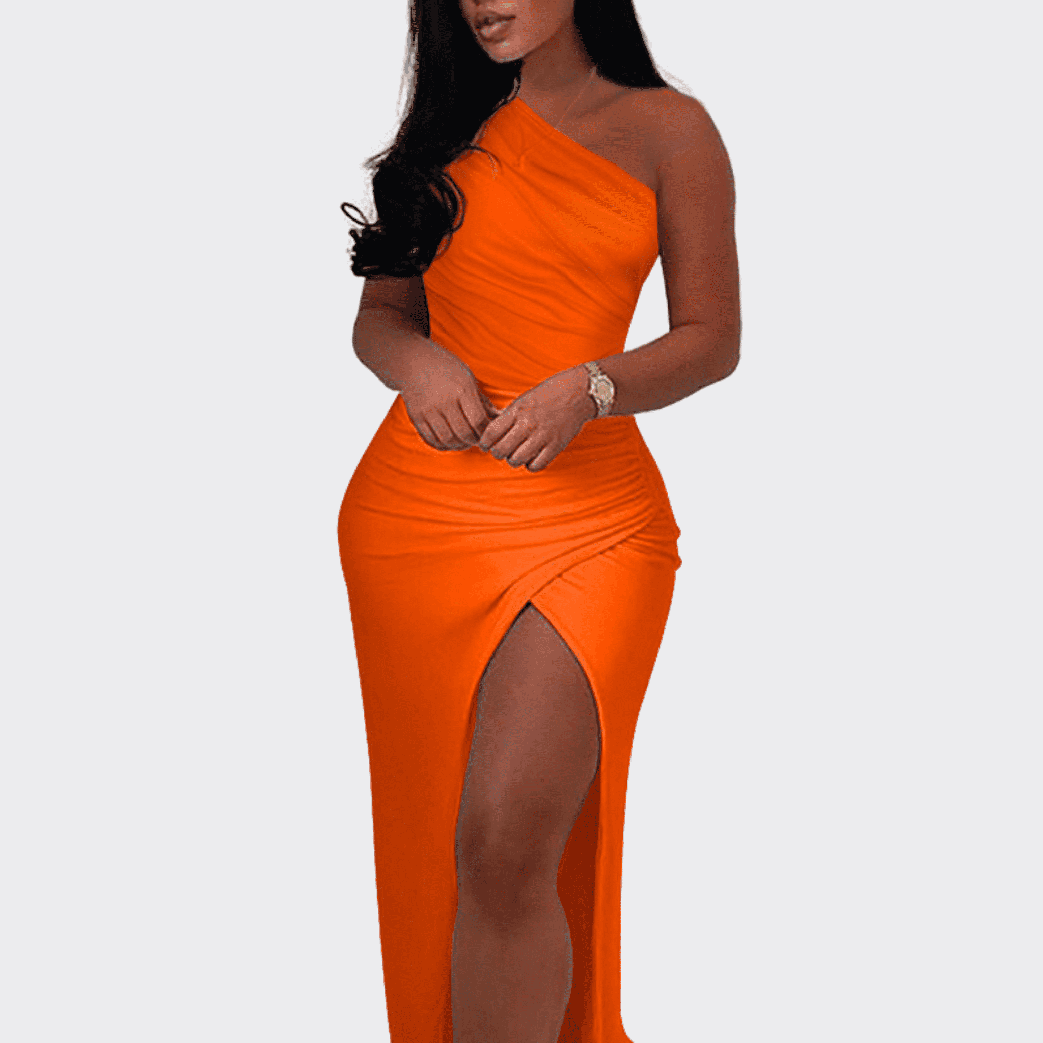 Off-Shoulder Pleated Slit Dress - Ell Soll
