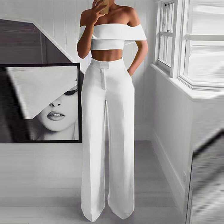 Strapless and Wide Leg Pants Set - Ell Soll
