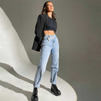 Irregular Belt High Waist Jeans - Ell Soll