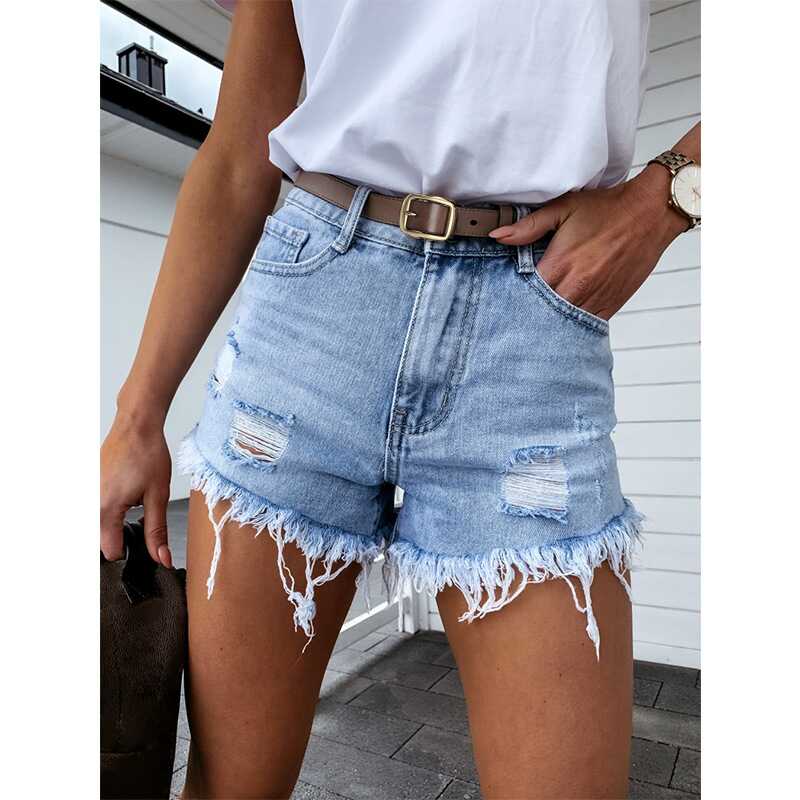 High Ripped Denim Shorts - Ell Soll High Ripped Denim Shorts king-planet.myshopify.com