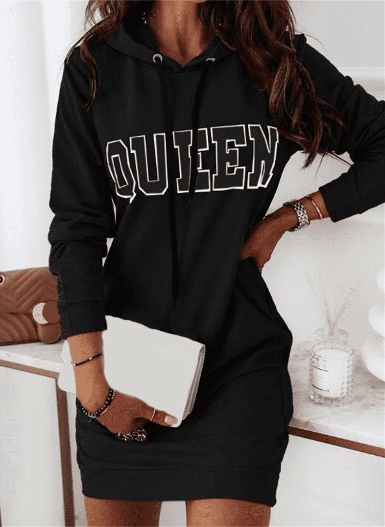 Hooded Letter Casual Dress - Ell Soll