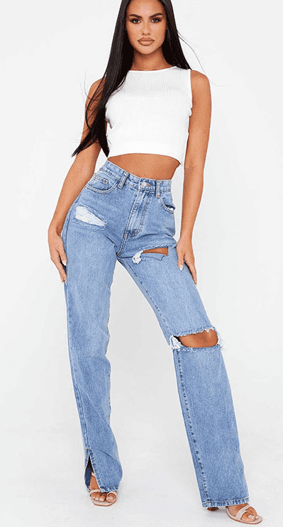 High-Waisted Denim Pants - Ell Soll