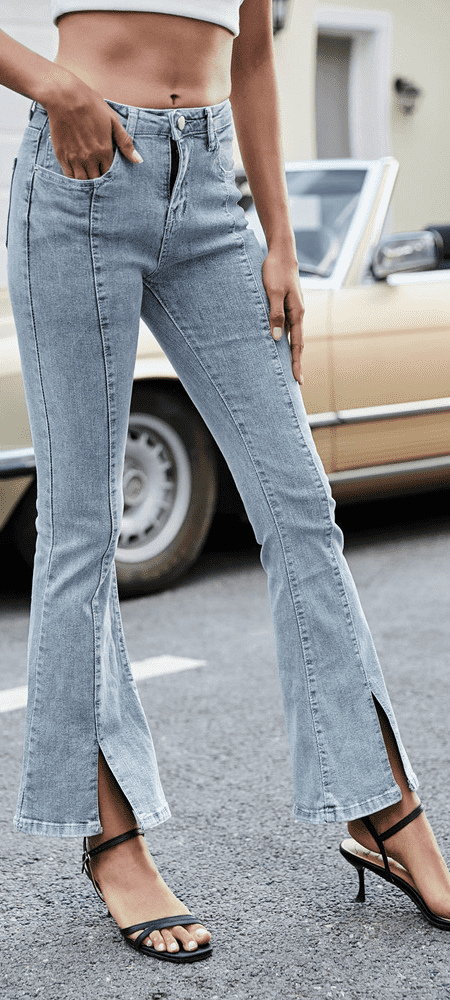 Elastic Split Flared Jeans - Ell Soll