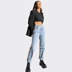 Irregular Belt High Waist Jeans - Ell Soll