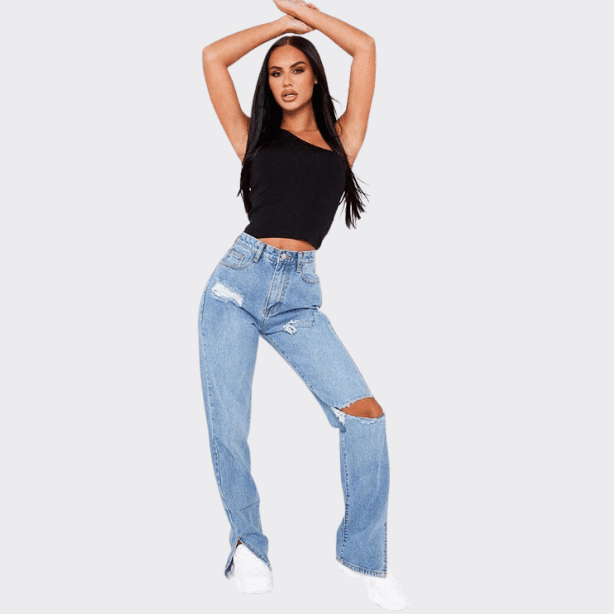 High-Waisted Denim Pants - Ell Soll