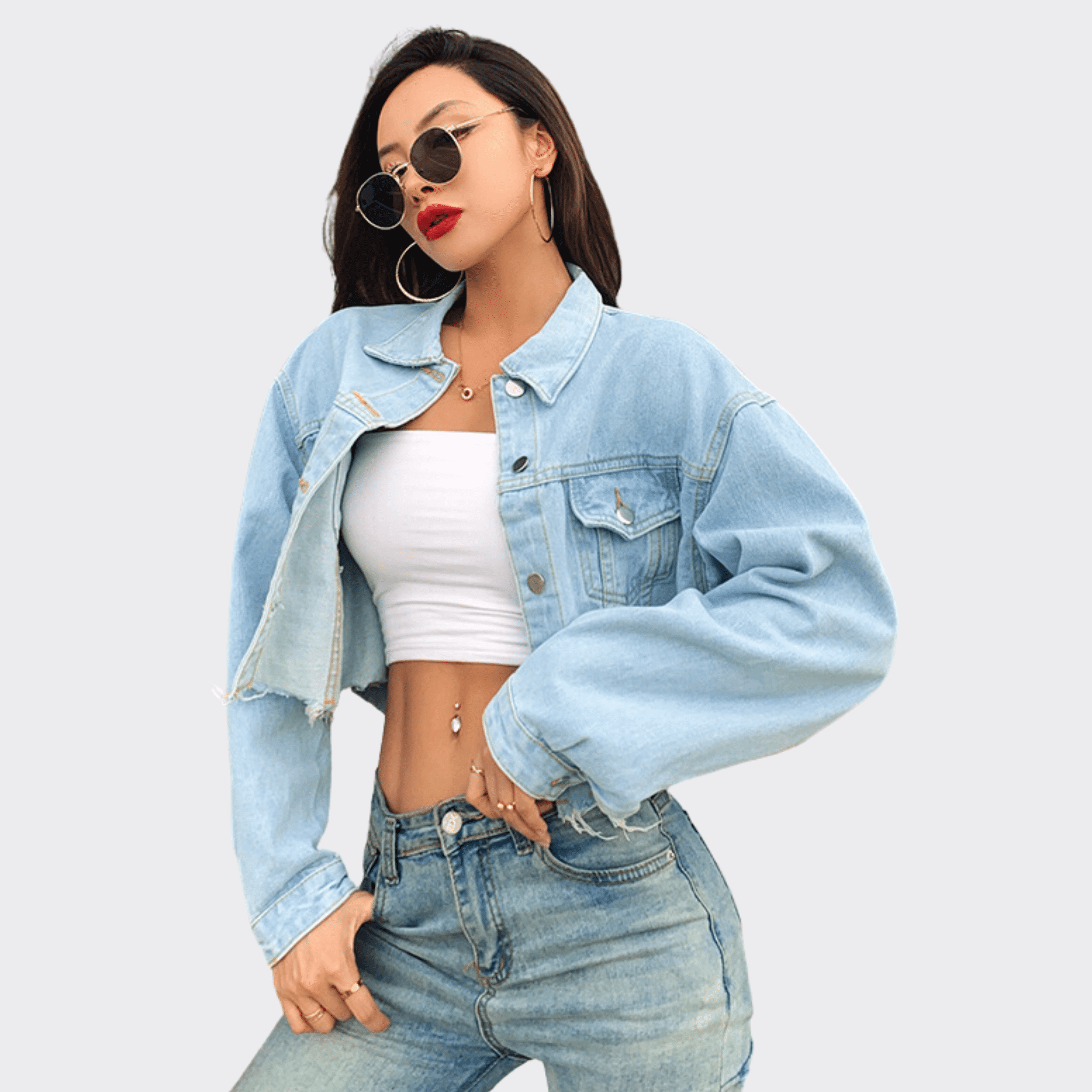 High Waist Oversize Denim Jacket - Ell Soll
