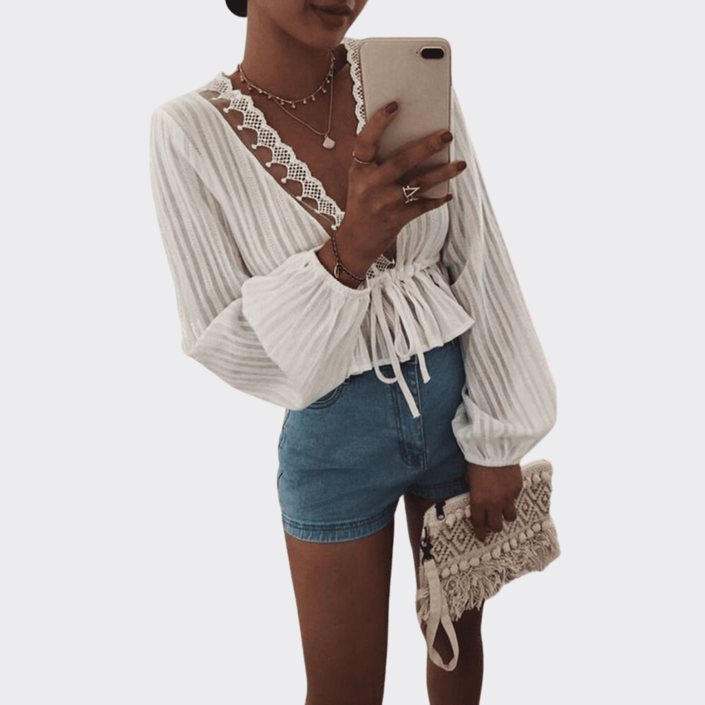 Long-Sleeved White Tying Shirt - Ell Soll