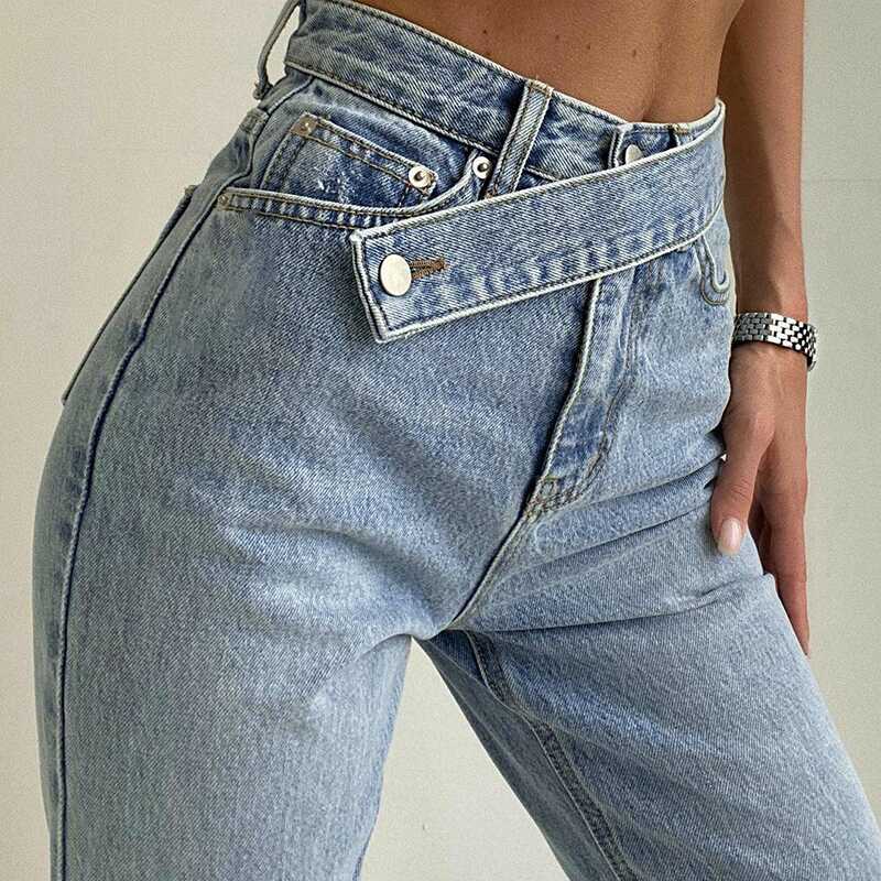 Irregular Belt High Waist Jeans - Ell Soll