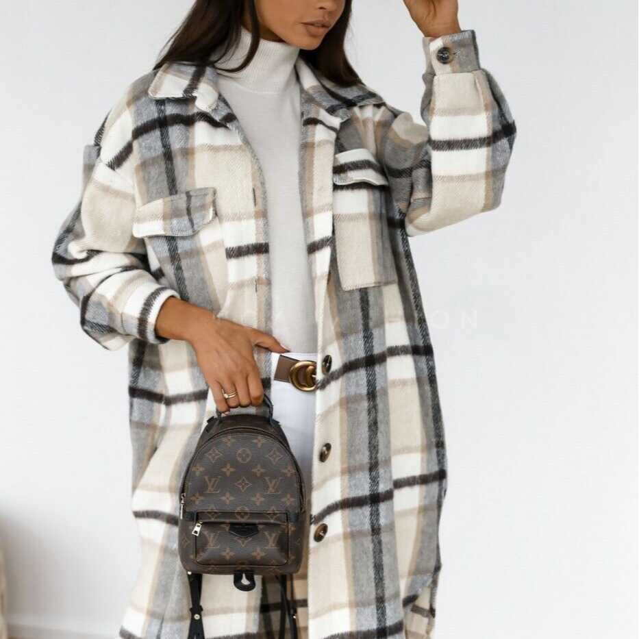 Plaid Woolen Button Trench - Ell Soll