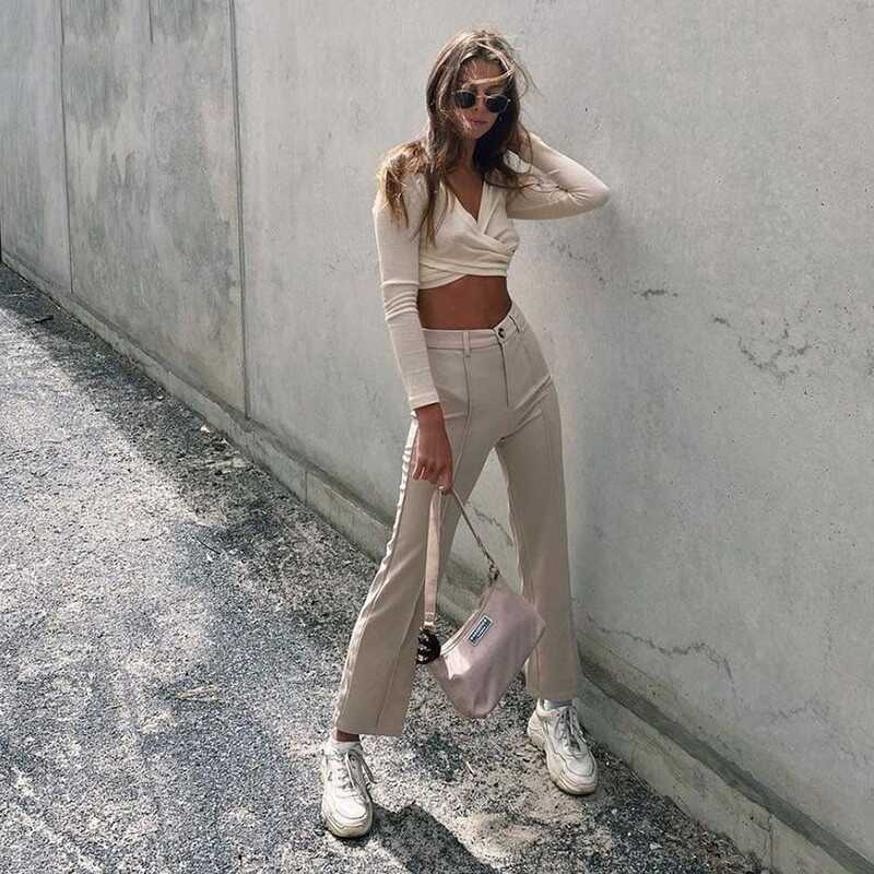Straight High Waist Slim Pants - Ell Soll